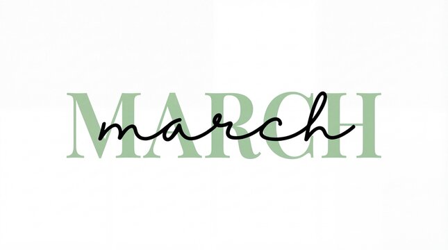typography design with word march in sage green serif font and black handwritten calligraphy. spring month concept. calendar, planner, social media banner, website header with copyspace.