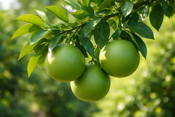 Fresh Green Limes Cluster with Leaves Isolated on White