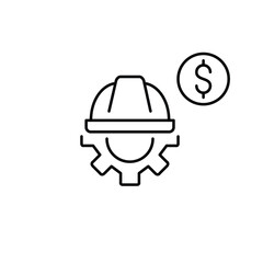 Fototapeta premium Cogwheel, hard hat and dollar. System payment, repairs cost. Settings update. Pixel perfect, editable stroke vector icon