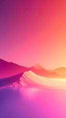 Vibrant Mountain Landscape with Pixelated Sky and Dreamy Colors.