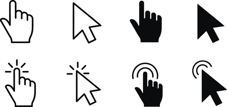 Computer mouse cursor and finger pointer icon collection for web ui