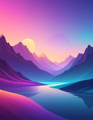 Vibrant Mountain Landscape with Reflective Lake at Sunset.