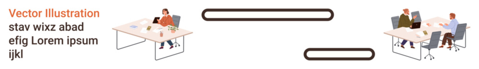 Teamwork, office settings, remote communication, corporate workflow, project collaboration, teamwork dynamics. Two groups collaborating at desks linked by lines. Teamwork and communication concept
