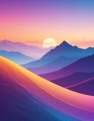 Vibrant Mountain Sunset - A Colorful Landscape Illustration.