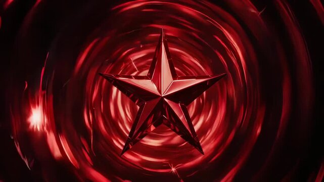 A luminous, crimson star with sharp points at center of concentric red, swirling light