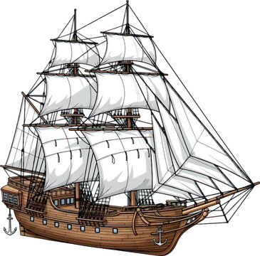 Tall Ship Sailing Vessel with White Sails.