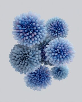 Blue 3D organoid cell culture cluster on minimal background. AI generative