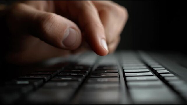 Fingers Move Above a Keyboard Pressing the Enter Key in a Focused Moment During Work in a Quiet Room at Night