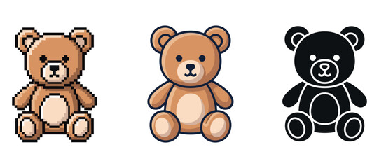 Fototapeta premium Pixelated, cartoon, and silhouette teddy bear designs
