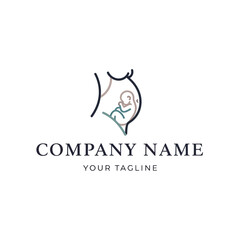 Obraz premium Minimalist line art logo of a pregnant woman with a fetus inside.