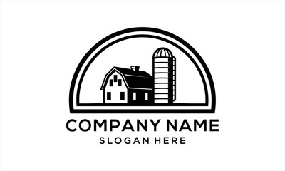 Obraz premium Rustic Farmhouse and Silo Logo Design for Agricultural Business.