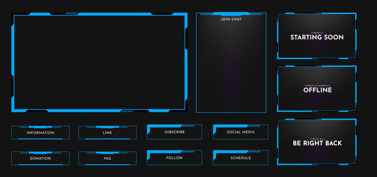 Live stream overlay frame template. Futuristic digital streaming screen interface. Online game, video streaming panel layout. Vector illustration