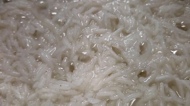 Close-Up View of Cooked Jasmine Rice Texture for Culinary and Design Purposes