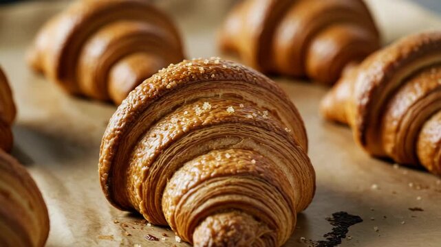 Golden Brown Croissants on Parchment Paper
