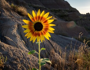 Vibrant Sunflower Against a Rocky Backdrop - A Natural Beauty.