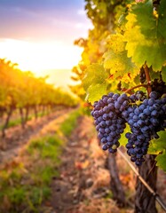 Vineyard Sunset - Ripe Grapes in Golden Light.