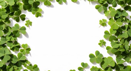 Fototapeta premium St patrick's day shamrock border frame with green leaves
