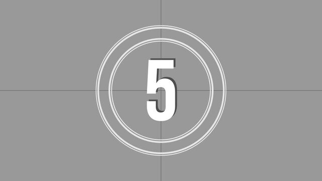 Retro style analog countdown from 10 with film frame change animation and grey overlay.