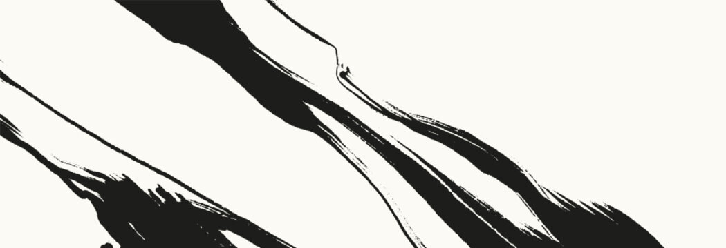 Bold black ink brush strokes on white background creating expressive abstract art, ideal for modern design, minimal visuals, and artistic concepts.