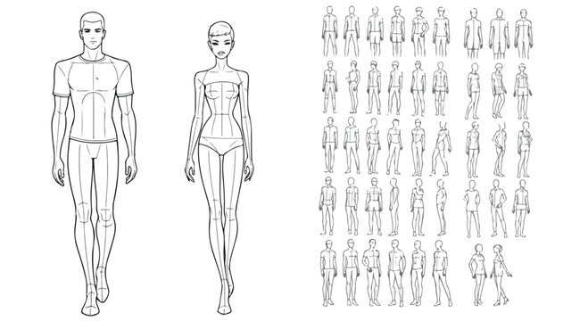 Fashion Croquis Template Vector Set for Male and Female Figures