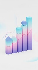 Colorful 3D Bar Graph Illustration. Concept featuring 3d graph, bar chart, data visualization, business analytics, pastel colors.