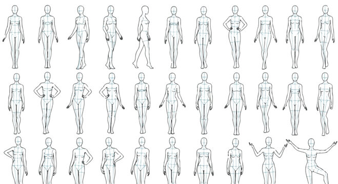 Female Fashion Croquis Template Vector Set