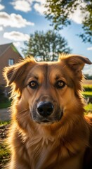 Obraz premium Close-Up of a Golden Dog in Nature. Concept featuring dog, golden retriever, pet, animal, nature.
