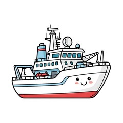 Obraz premium Cartoon Fishing Boat with Smiling Face.