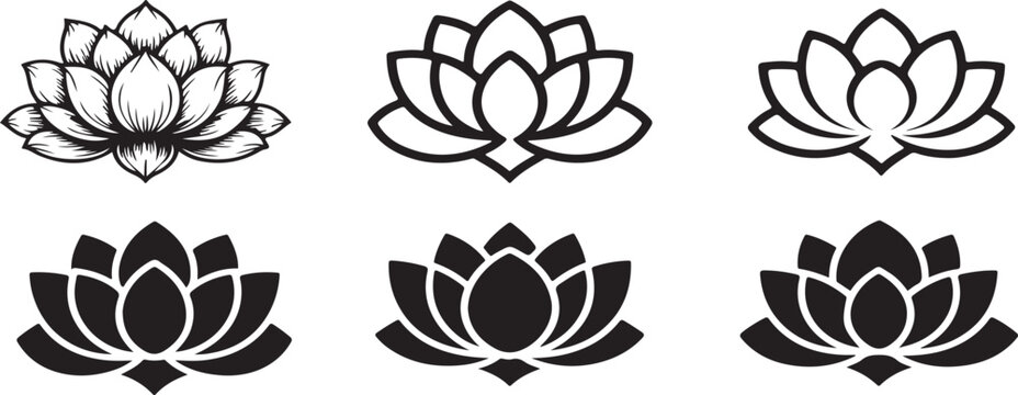 Simple lotus icon collection. Black Lotus flower vector. Lotus icon sign symbol design.
