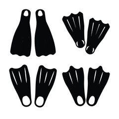 A collection of black silhouette fins and flippers for various water sports activities © Laboni49