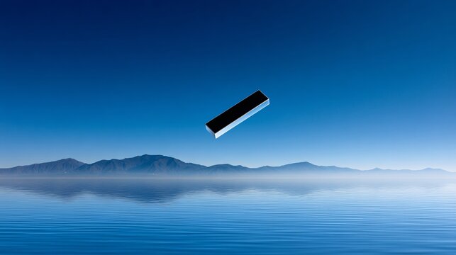 Levitation of everyday objects in perfect balance, surreal calm mood, copy space
