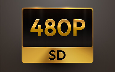 Golden 480p SD Standard Definition Video Resolution Icon.