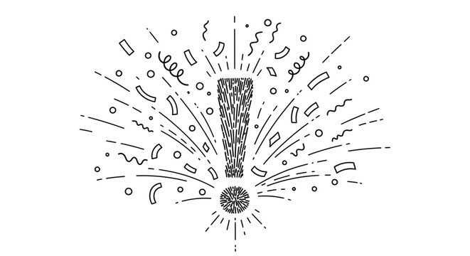 Exclamation Mark Bursting with Confetti and Sparkles - Celebration Clipart