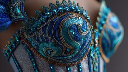 Fototapeta premium Detailed View of Samba Costume Corset Design Featuring Intricate Patterns and Bright Colors for a Dance Festival
