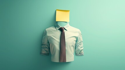 Floating Sticky Note Replaces Head of a Man in Collar and Tie Against a Green Background in a Creative Art Piece