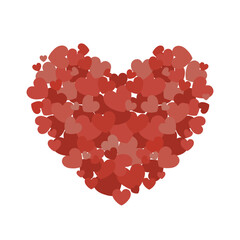 Heart Shape Composition Made of Many Small Red Hearts on White Background.