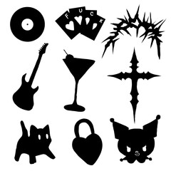 Black Silhouettes Vector Set of Music, Gothic, and Pop Culture Icons