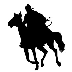 Silhouette of a Warrior or Nomad Riding a Galloping Horse