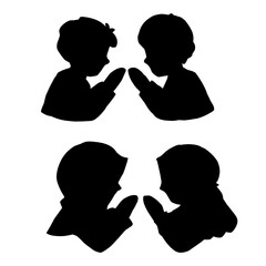 Silhouette Set of Boys and Girls Giving Traditional Hand Greeting.