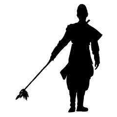 Silhouette of an Ancient East Asian Warrior Holding a Tasselled Spear.