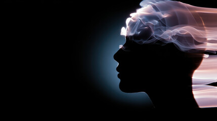 Fototapeta premium Human head silhouette light trail mind future cognition abstract concept brain energy flow digital consciousness art mental health idea