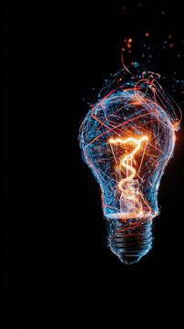 Innovation light bulb glowing creativity energy idea technology neon abstract electricity filament inspiration imagination spark concept shine