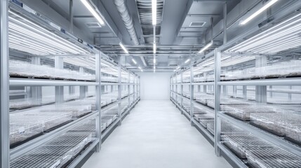 Fototapeta premium Modern Mushroom Growing Facility With Efficient Lighting and Clean Space for Optimal Cultivation