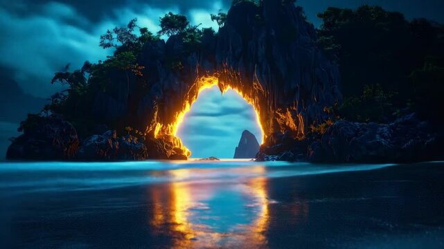 Nighttime sea arch nature