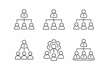 Simple organizational structure icons with hierarchy and team connections