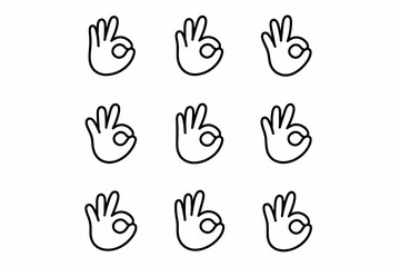 Fototapeta premium Grid of nine black and white ok hand gestures in repetitive pattern