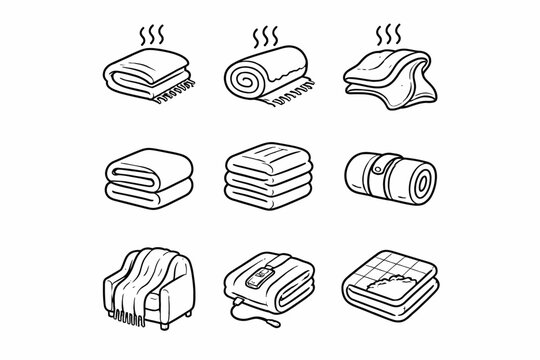 Set of heated and folded blankets in various styles and stack patterns