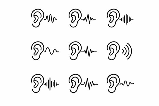 Ear icons with sound waves in different styles
