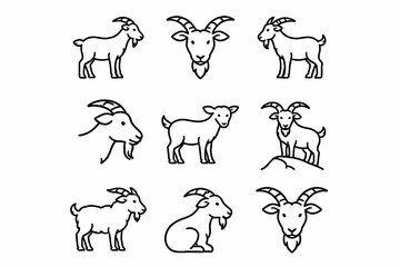 Playful goat sketches set: whimsical line art illustrations of goats