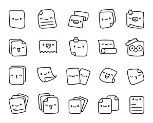 Paper face character set kawaii style smiling notes happy memos cute school pages office documents daily messages positive reminders and sheet